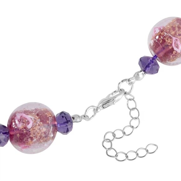 Purple Color Murano Style and Glass Beaded Necklace (20 to 22) in Silvertone - Picture 3 of 3